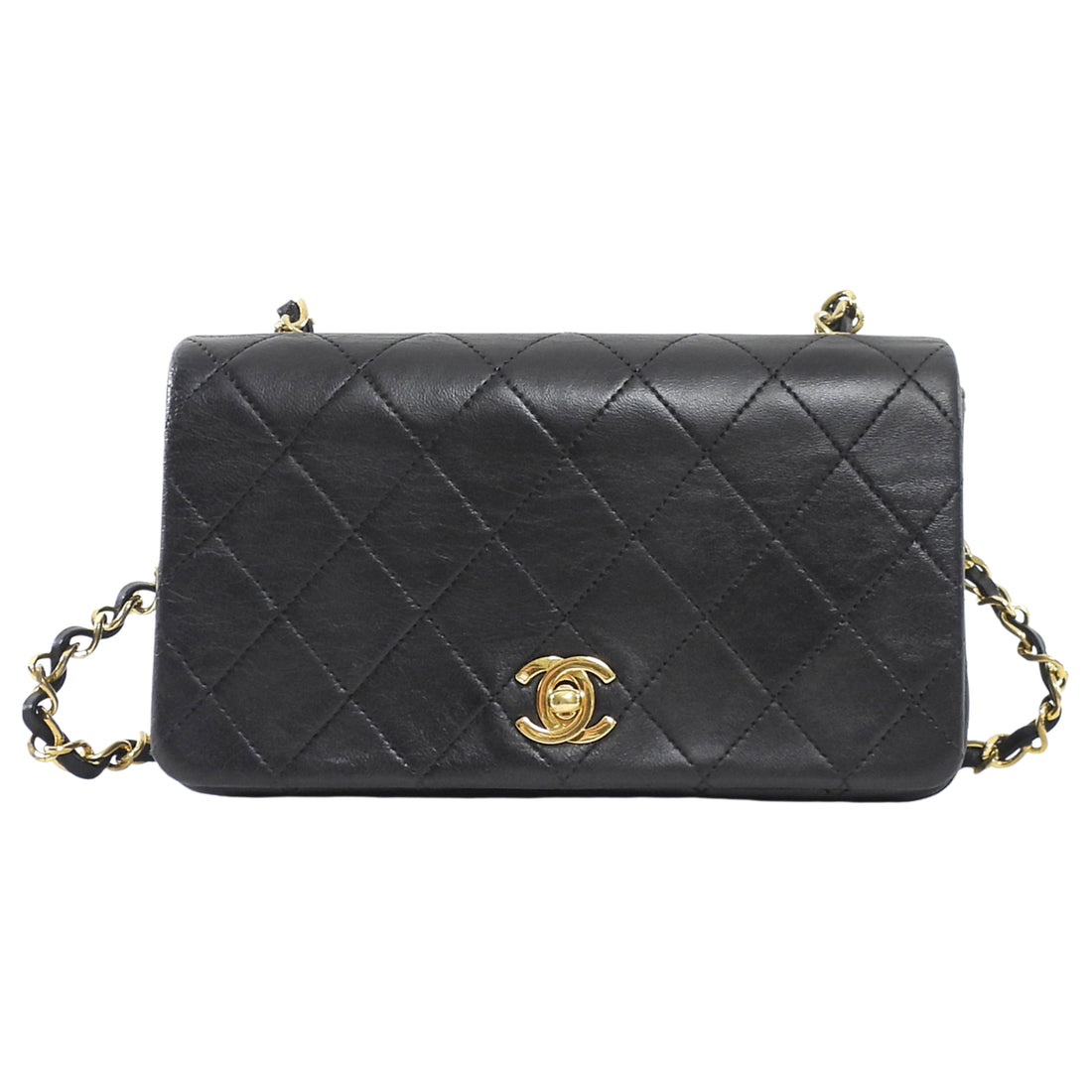 Chanel Vintage 1989 Black Quilted Leather Mini Full Flap Bag