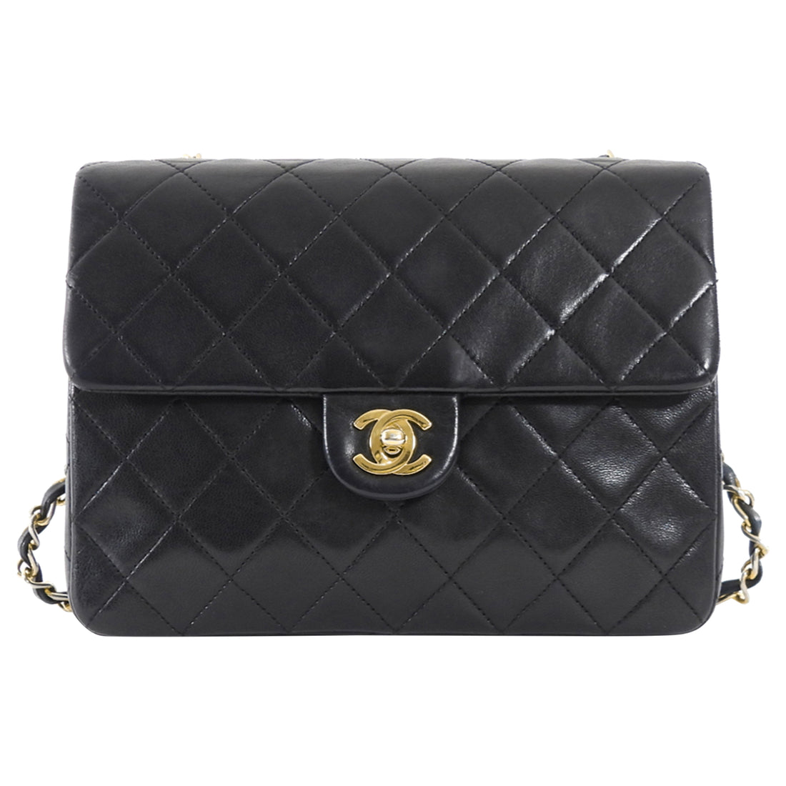 Chanel Vintage 1989 Black Quilted Leather Mini Square Classic Flap Bag GHW