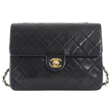 Chanel Vintage 1989 Black Quilted Leather Mini Square Classic Flap Bag GHW