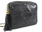 Chanel Black Vintage 1989 Lambskin Quilted CC Tassel Medium Camera Bag