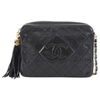 Chanel Black Vintage 1989 Lambskin Quilted CC Tassel Medium Camera Bag