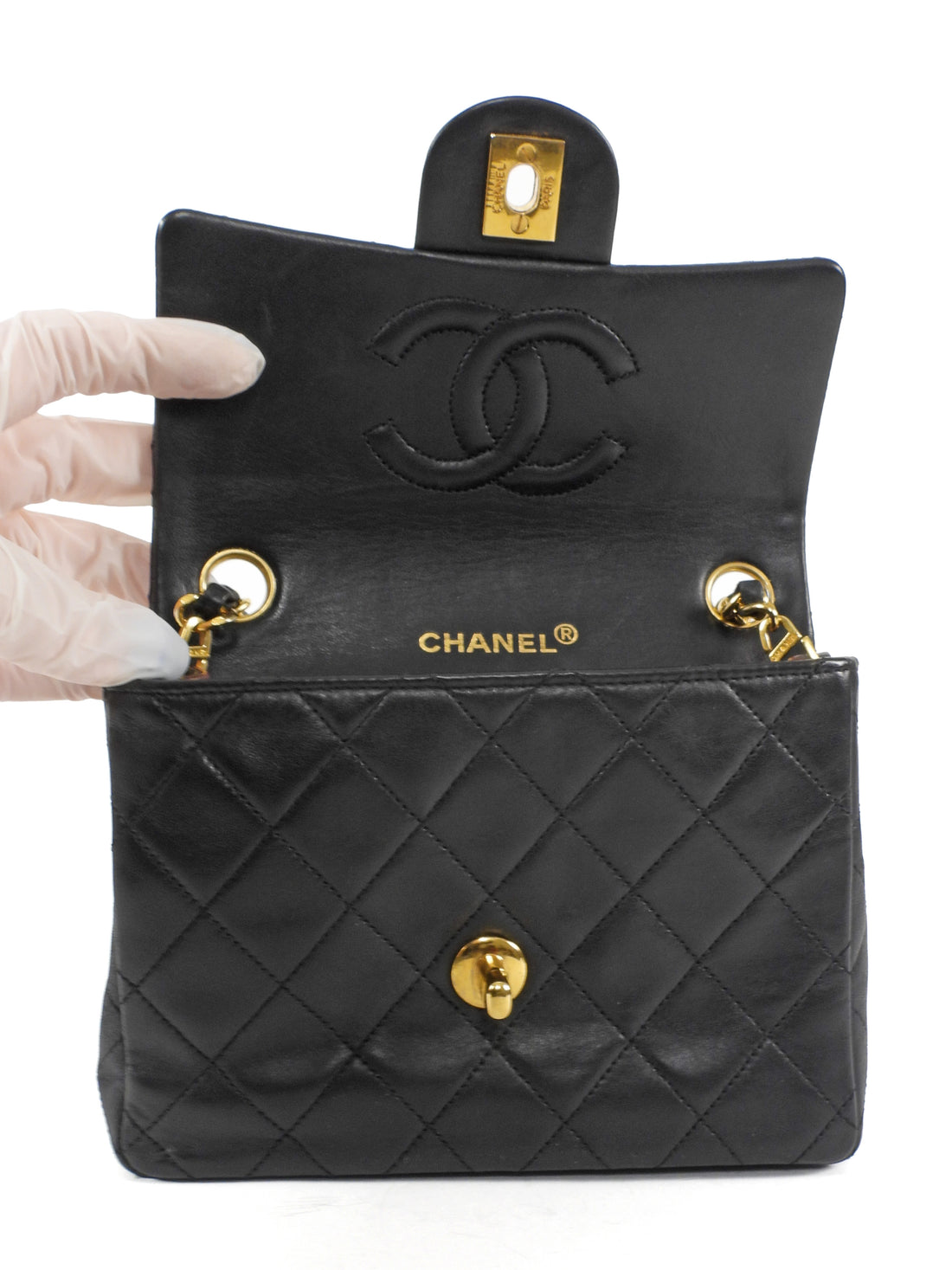 Chanel Black Vintage 1989 Quilted Leather Mini Classic Flap Bag GHW