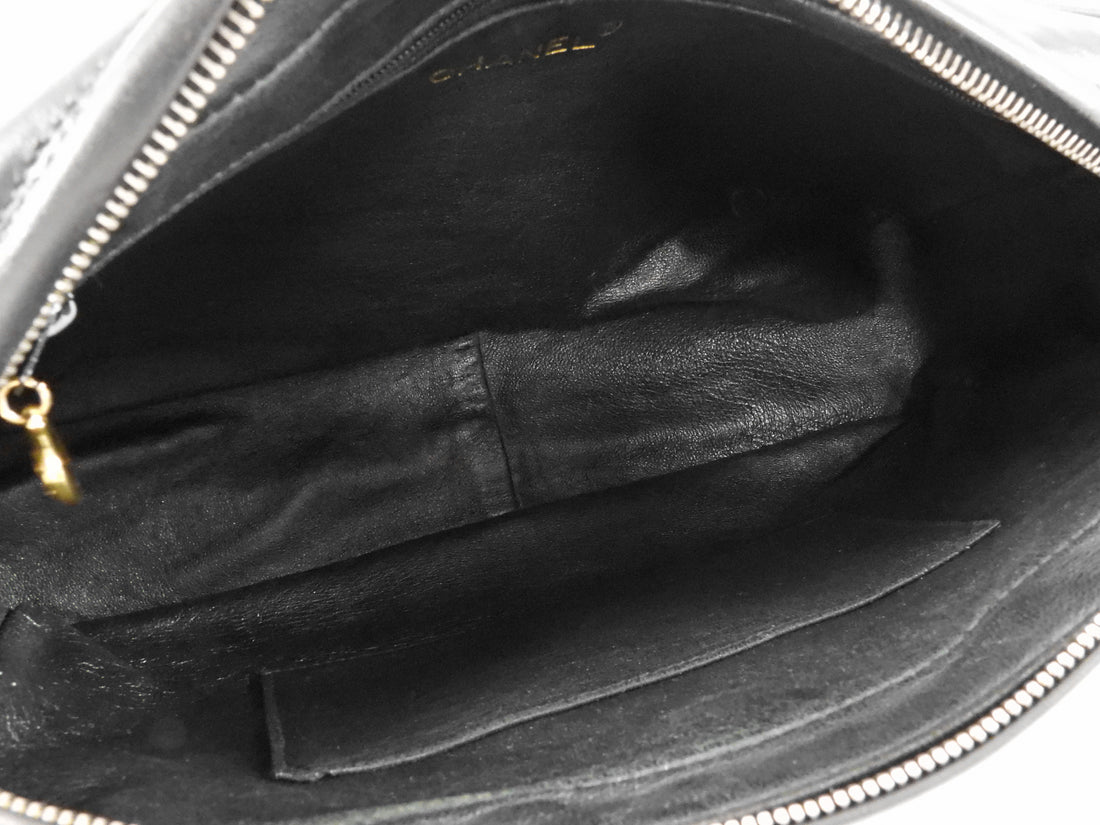 Chanel Black Vintage 1994 Lambskin Leather Quilted Flap Front Tassel Camera Bag