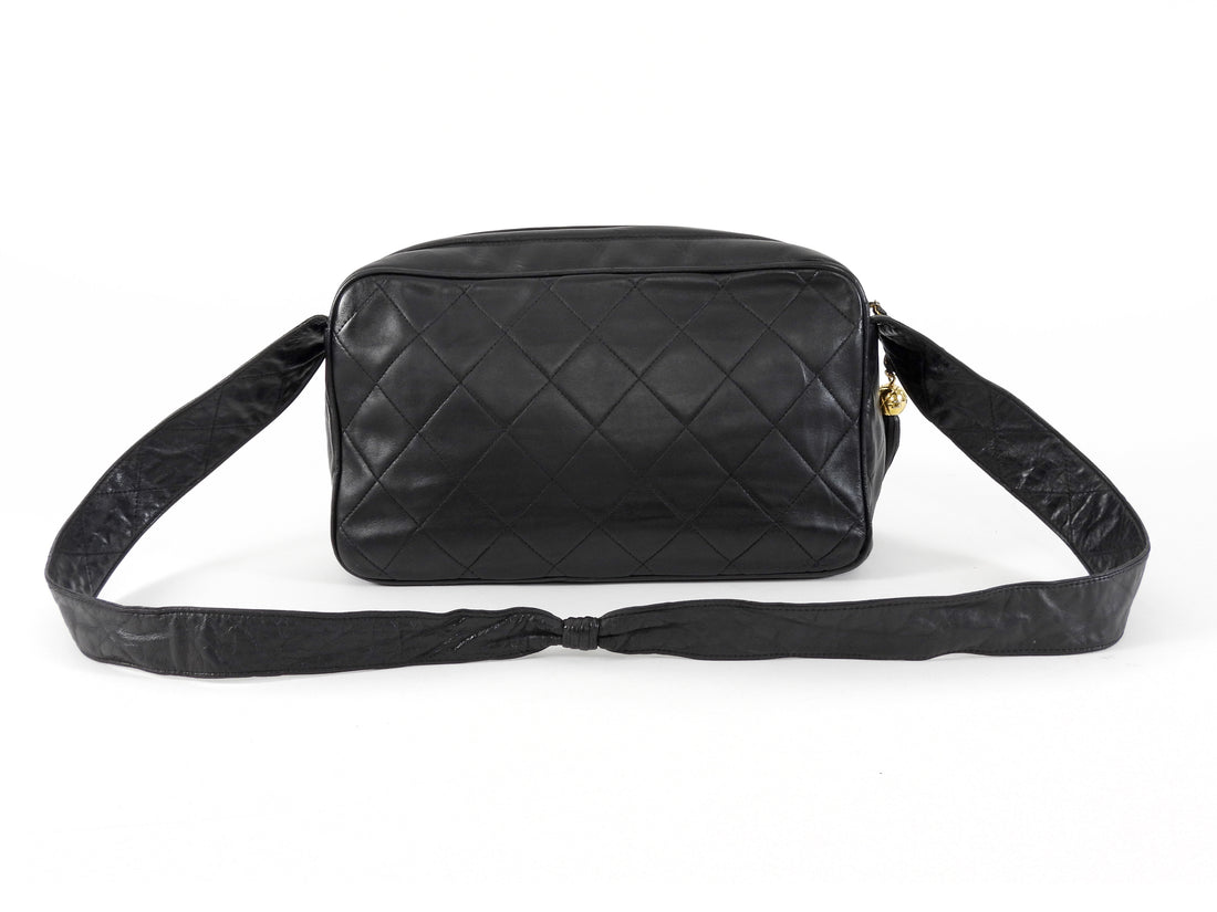 Chanel Black Vintage 1994 Lambskin Leather Quilted Flap Front Tassel Camera Bag
