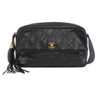 Chanel Black Vintage 1994 Lambskin Leather Quilted Flap Front Tassel Camera Bag