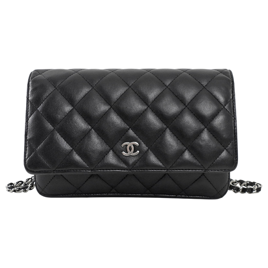 Chanel Black Lambskin Leather CC Classic Wallet on Chain SHW