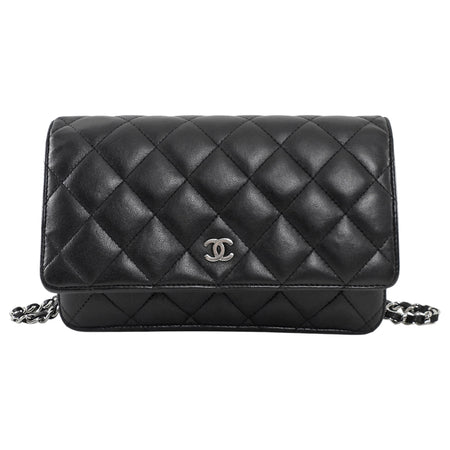 Chanel Black Lambskin Leather CC Classic Wallet on Chain SHW