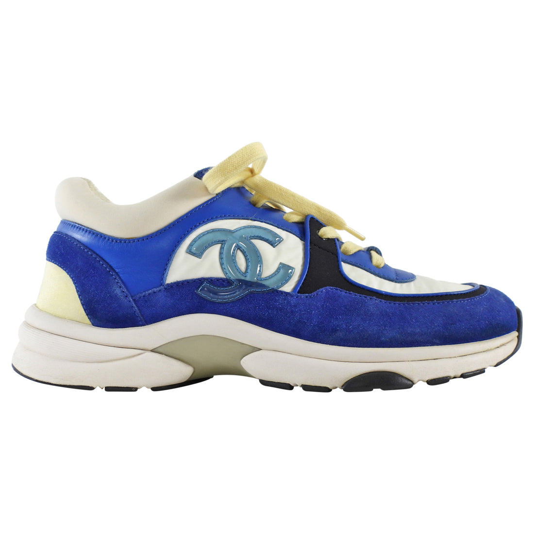 Chanel Blue and White CC Logo Suede Nylon Combo Sneakers - 38