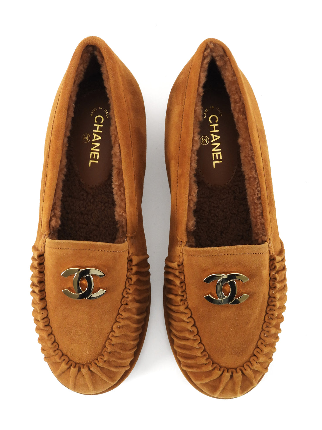 Chanel Tan Brown AW2026 Suede CC Shearling Loafers - 37 (36.5)