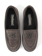 Chanel Mouse Brown Suede Ruthenium CC Shearling Lined Loafers - 37.5 (fits 36.5)