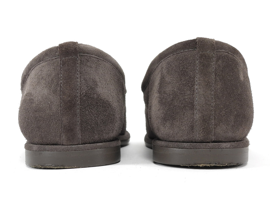 Chanel Mouse Brown Suede Ruthenium CC Shearling Lined Loafers - 37.5 (fits 36.5)