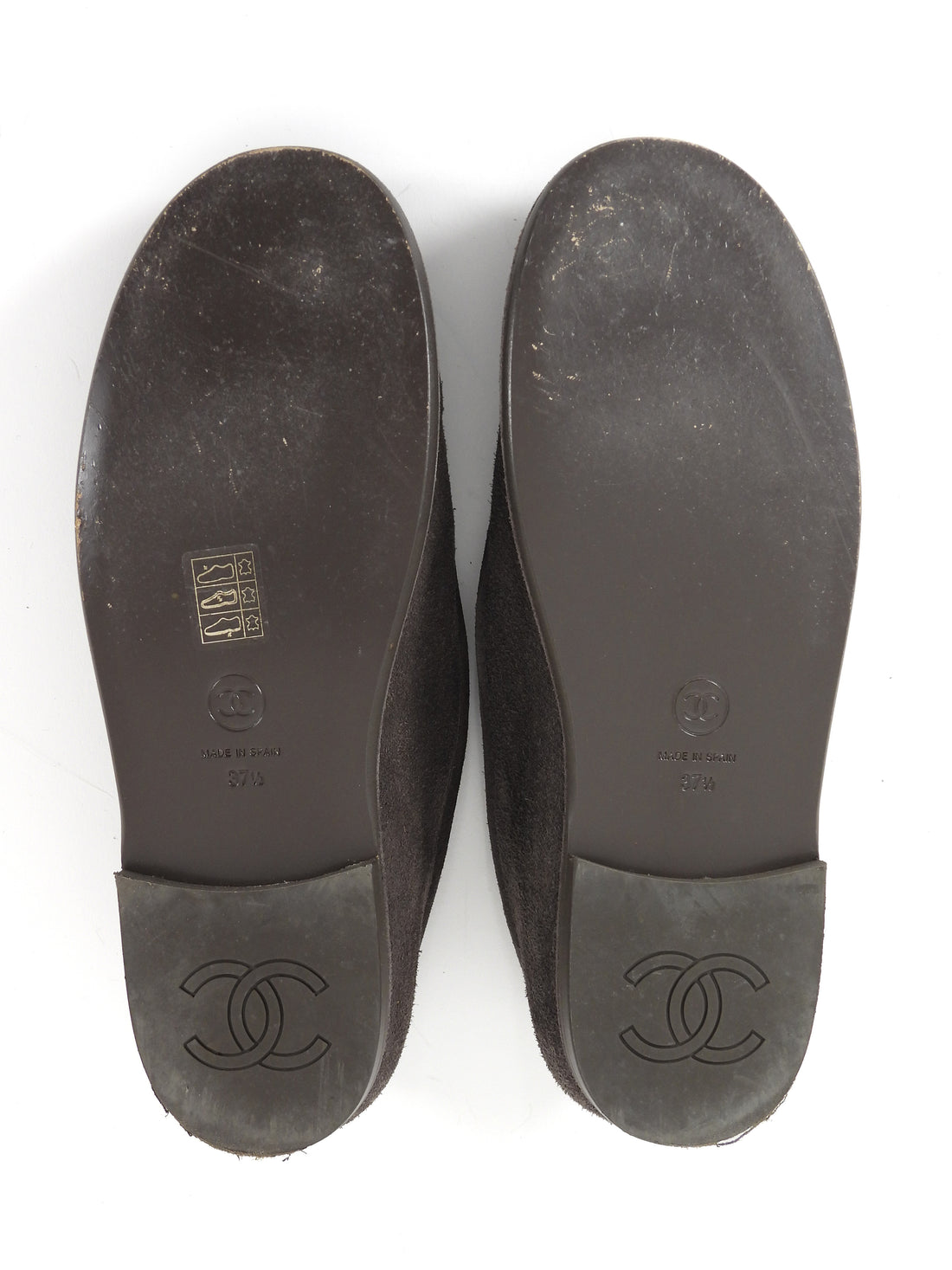 Chanel Mouse Brown Suede Ruthenium CC Shearling Lined Loafers - 37.5 (fits 36.5)