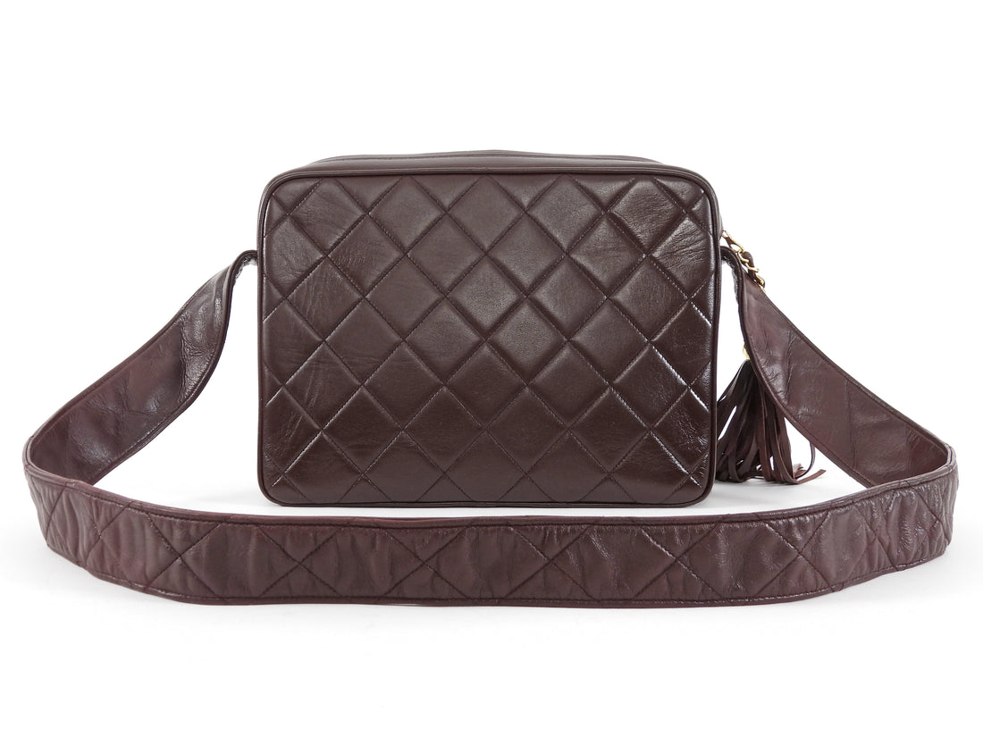 Chanel Brown Vintage 1994 Brown Caviar Leather Chevron Quilted Flap Camera Bag