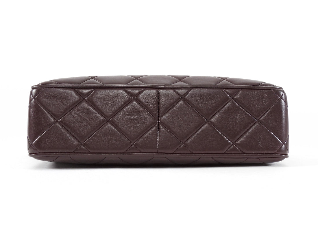 Chanel Brown Vintage 1994 Brown Caviar Leather Chevron Quilted Flap Camera Bag