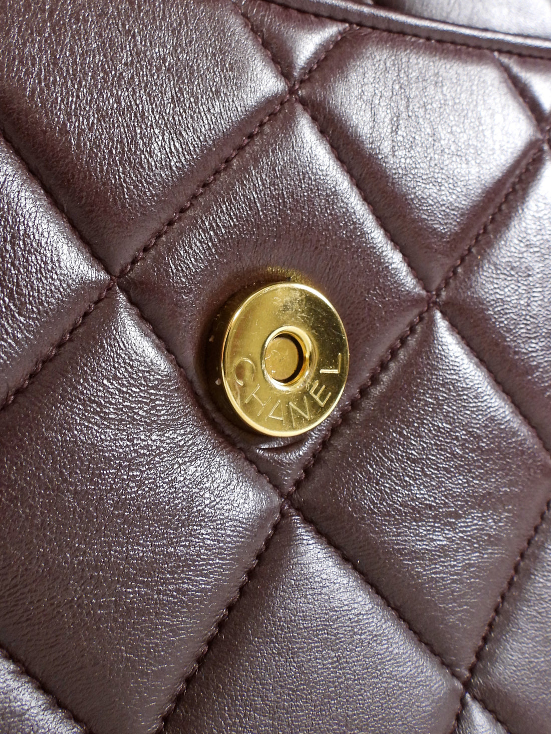 Chanel Brown Vintage 1994 Brown Caviar Leather Chevron Quilted Flap Camera Bag