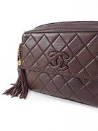 Chanel Brown Vintage 1994 Brown Caviar Leather Chevron Quilted Flap Camera Bag