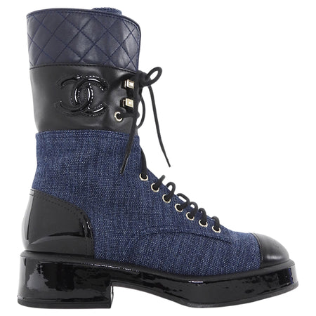 Chanel 22B Denim Combo CC Quilted Platform Ankle Boots - 37.5 / 7