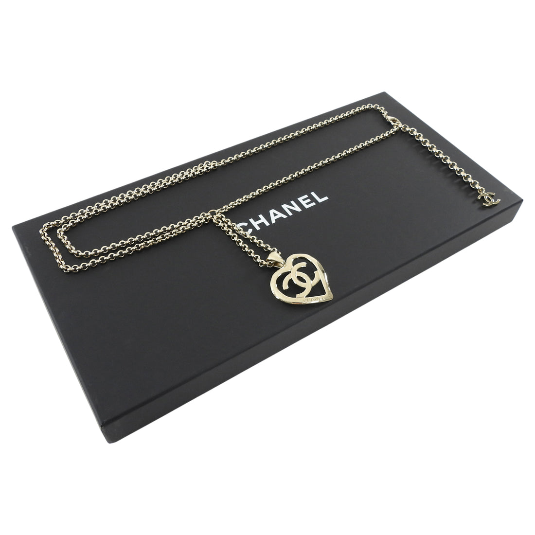 Chanel Light Gold Tone B22 P Chain Belt with CC Dangling Heart