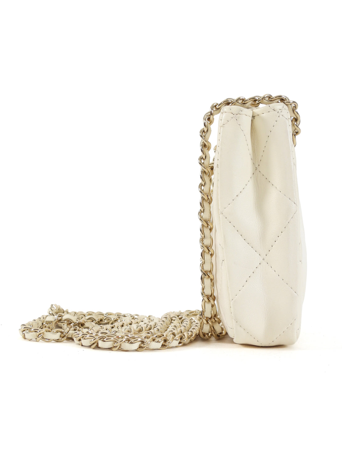 Chanel Ivory 2021 Quilted Lambskin Mini Square Chain Clutch Bag GHW