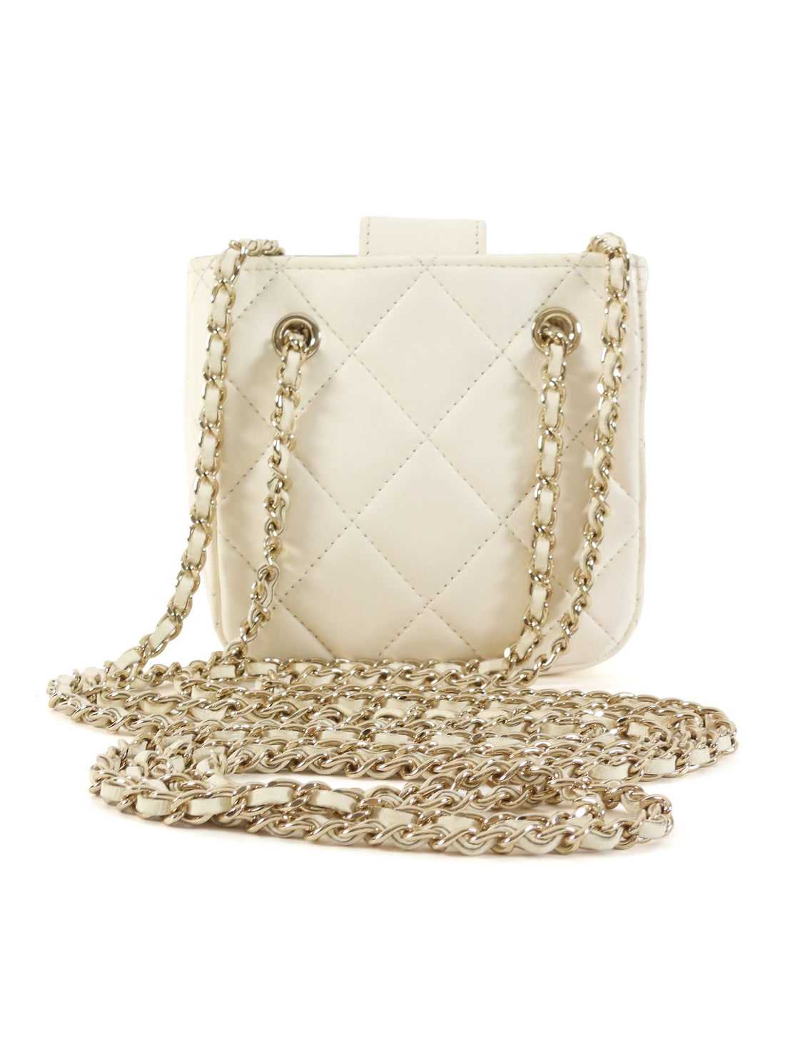 Chanel Ivory 2021 Quilted Lambskin Mini Square Chain Clutch Bag GHW
