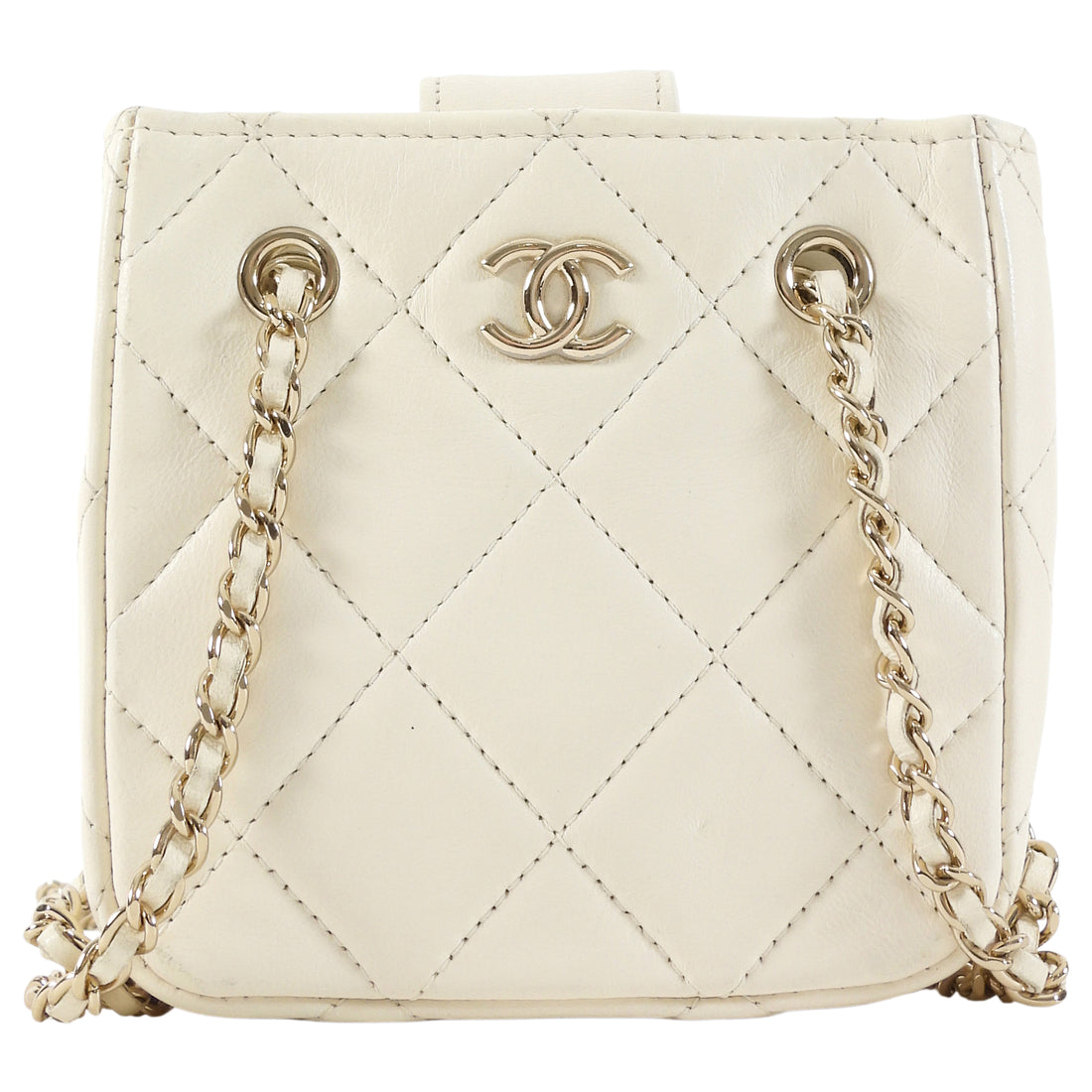 Chanel Ivory 2021 Quilted Lambskin Mini Square Chain Clutch Bag GHW