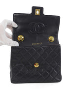 Chanel Black Vintage 1989 Lambskin Quilted CC Flap Small Kelly Bag