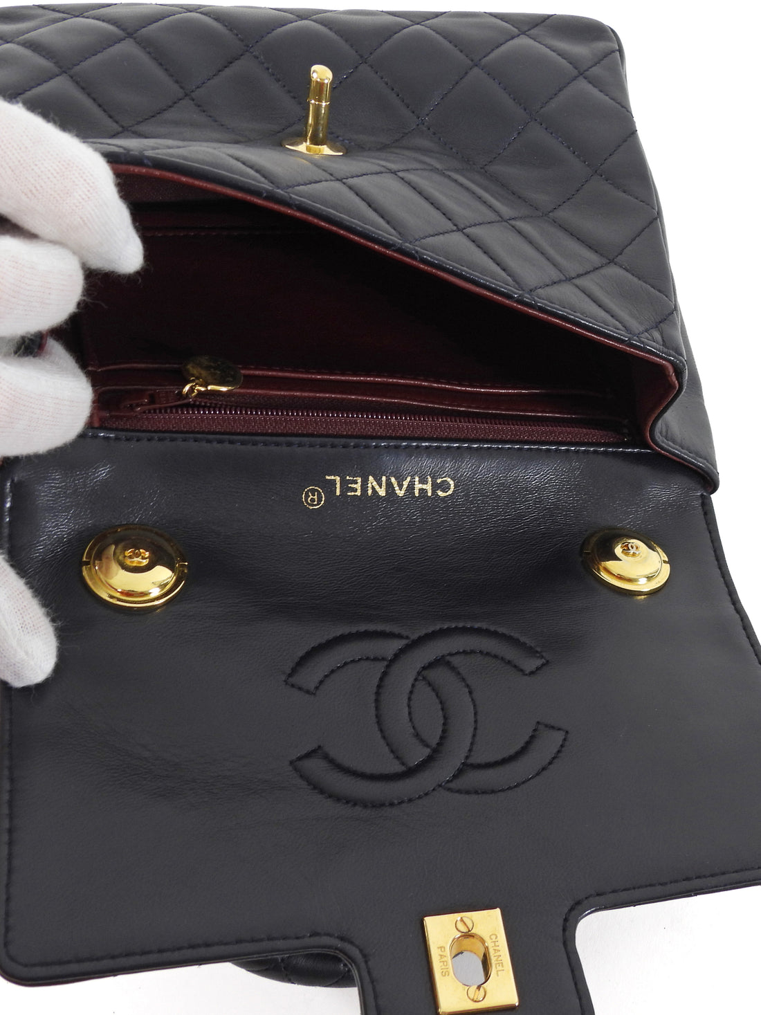 Chanel Black Vintage 1989 Lambskin Quilted CC Flap Small Kelly Bag