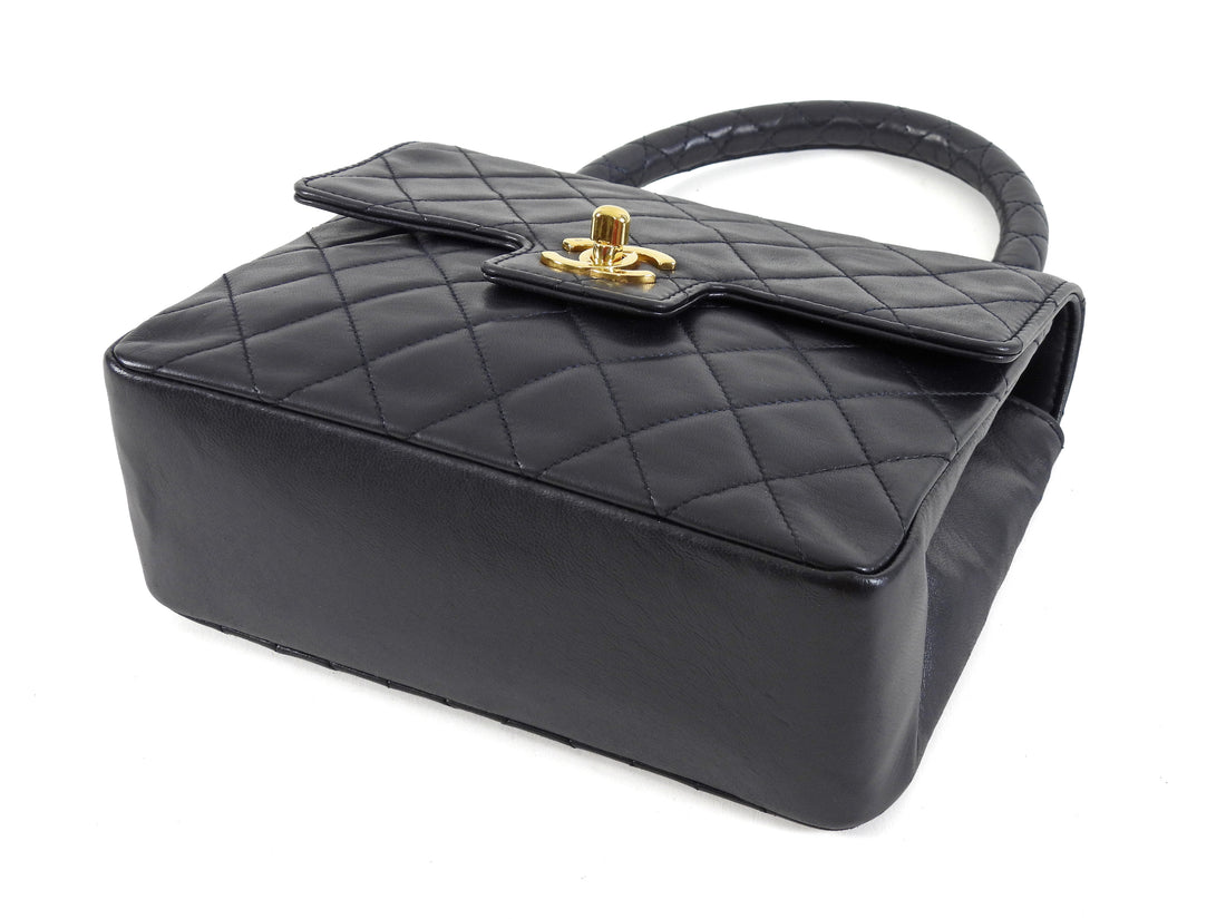 Chanel Black Vintage 1989 Lambskin Quilted CC Flap Small Kelly Bag