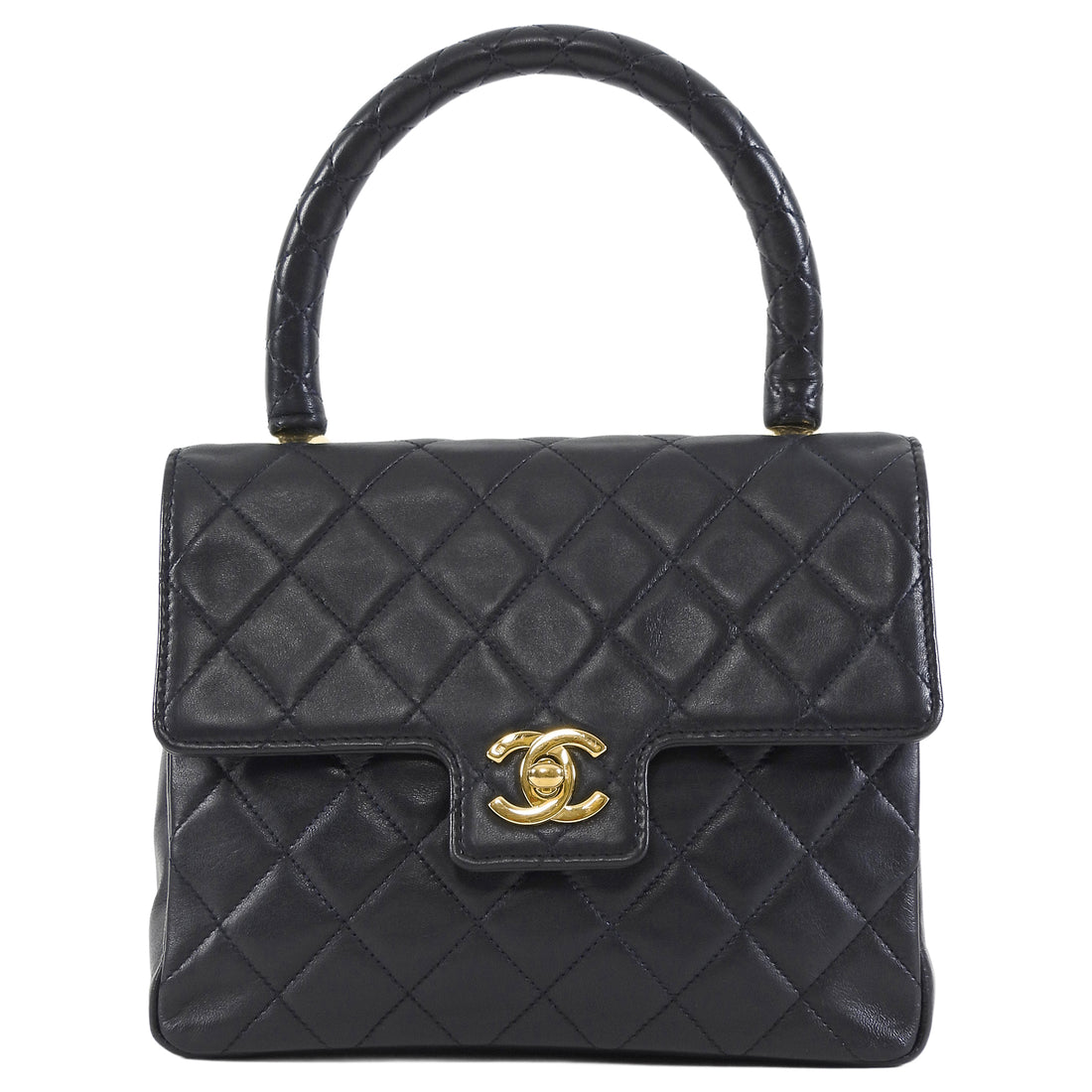 Chanel Black Vintage 1989 Lambskin Quilted CC Flap Small Kelly Bag