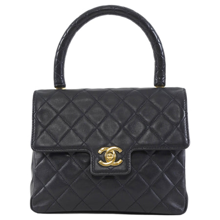Chanel Black Vintage 1989 Lambskin Quilted CC Flap Small Kelly Bag