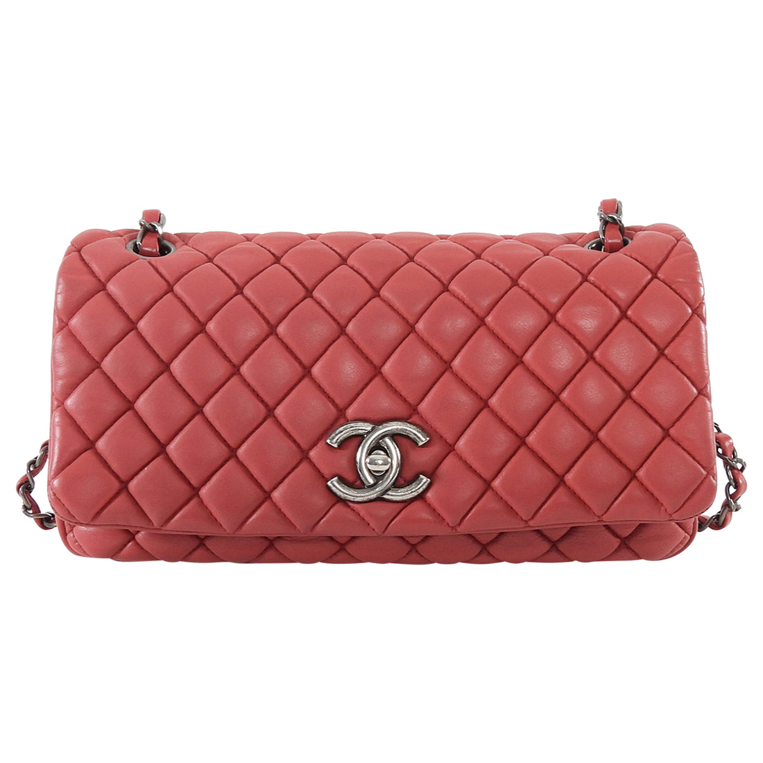 Chanel Cherry Pink Bubble Quilted Leather CC Medium Flap Bag Ruthenium HW
