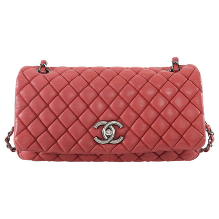 Chanel Cherry Pink Bubble Quilted Leather CC Medium Flap Bag Ruthenium HW