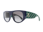 Chanel Navy Dark Green Quilted CC Pilot Acetate Two Tone Sunglasses
