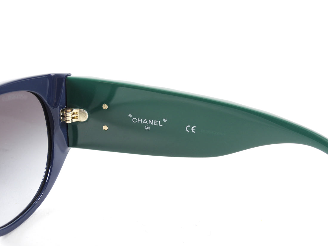 Chanel Navy Dark Green Quilted CC Pilot Acetate Two Tone Sunglasses