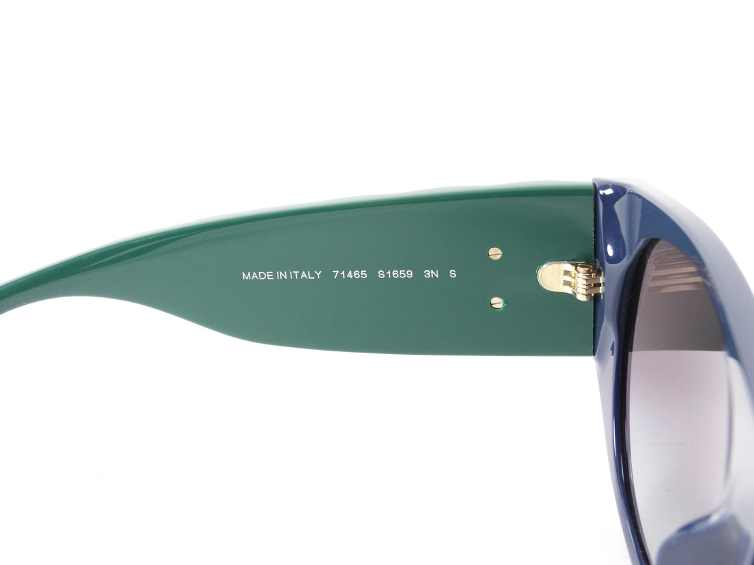 Chanel Navy Dark Green Quilted CC Pilot Acetate Two Tone Sunglasses