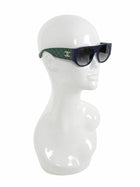 Chanel Navy Dark Green Quilted CC Pilot Acetate Two Tone Sunglasses