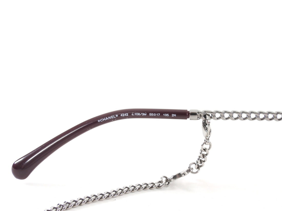 Chanel Silver Chain Link Gradient Lens Aviator Sunglasses with CC Chain 4242