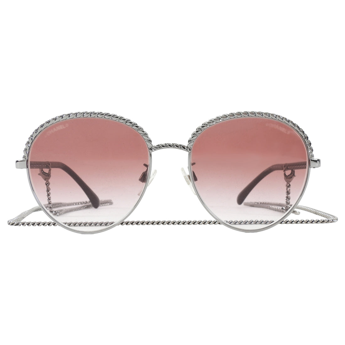 Chanel Silver Chain Link Gradient Lens Aviator Sunglasses with CC Chain 4242