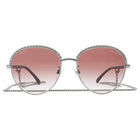 Chanel Silver Chain Link Gradient Lens Aviator Sunglasses with CC Chain 4242
