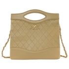 Chanel Vintage 1989 Beige Quilted Leather Medium 31 Shopping Tote Bag