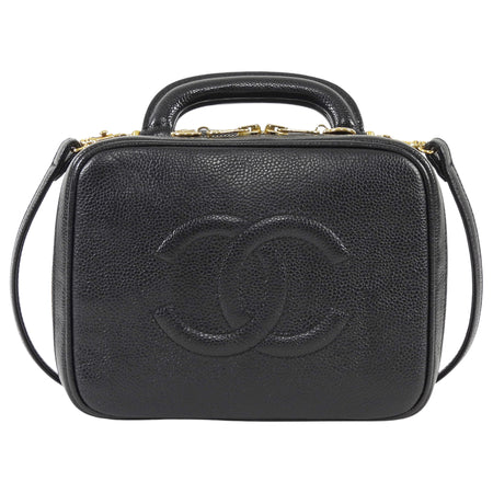 Chanel Black Vintage 1996 Caviar Leather CC Top Handle Vanity Bag