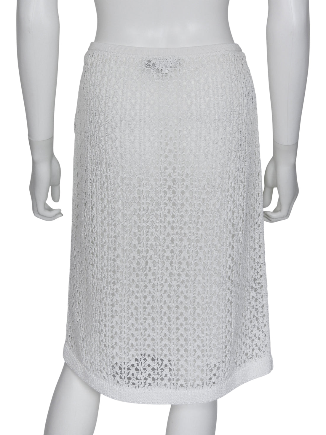 Chanel White 26C Acrylic CC Button Crochet Midi Skirt - 38