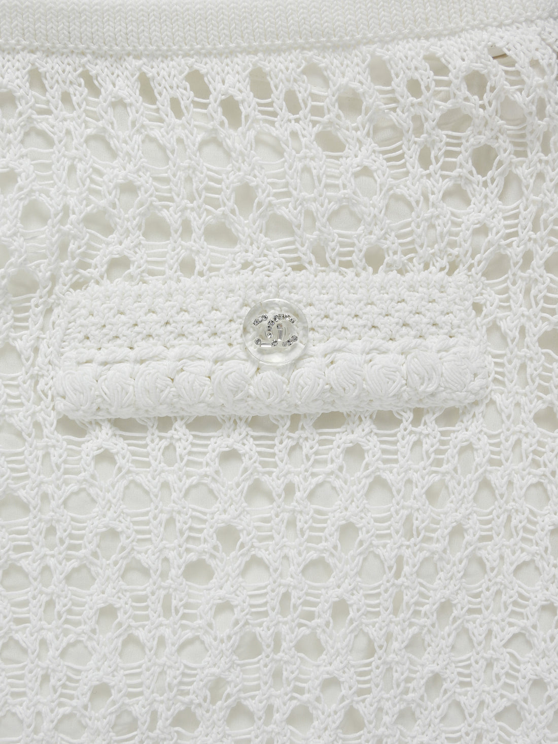 Chanel White 26C Acrylic CC Button Crochet Midi Skirt - 38
