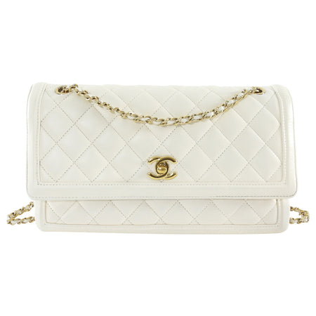 Chanel White Quilted Leather 3 Compartment Hanbok Flap Bag Medium