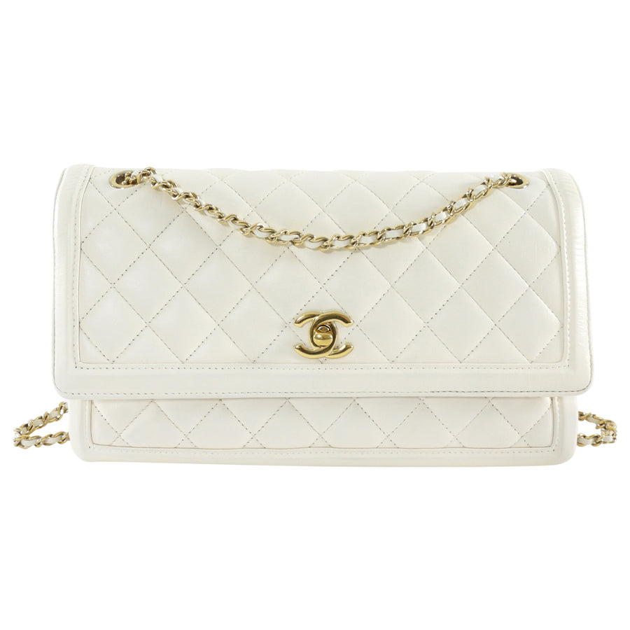 Chanel White Quilted Leather 3 Compartment Hanbok Flap Bag Medium