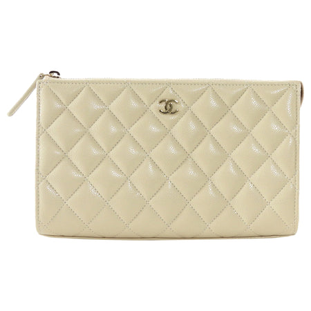Chanel Light Beige Caviar Quilted Leather Timeless Clutch Bag