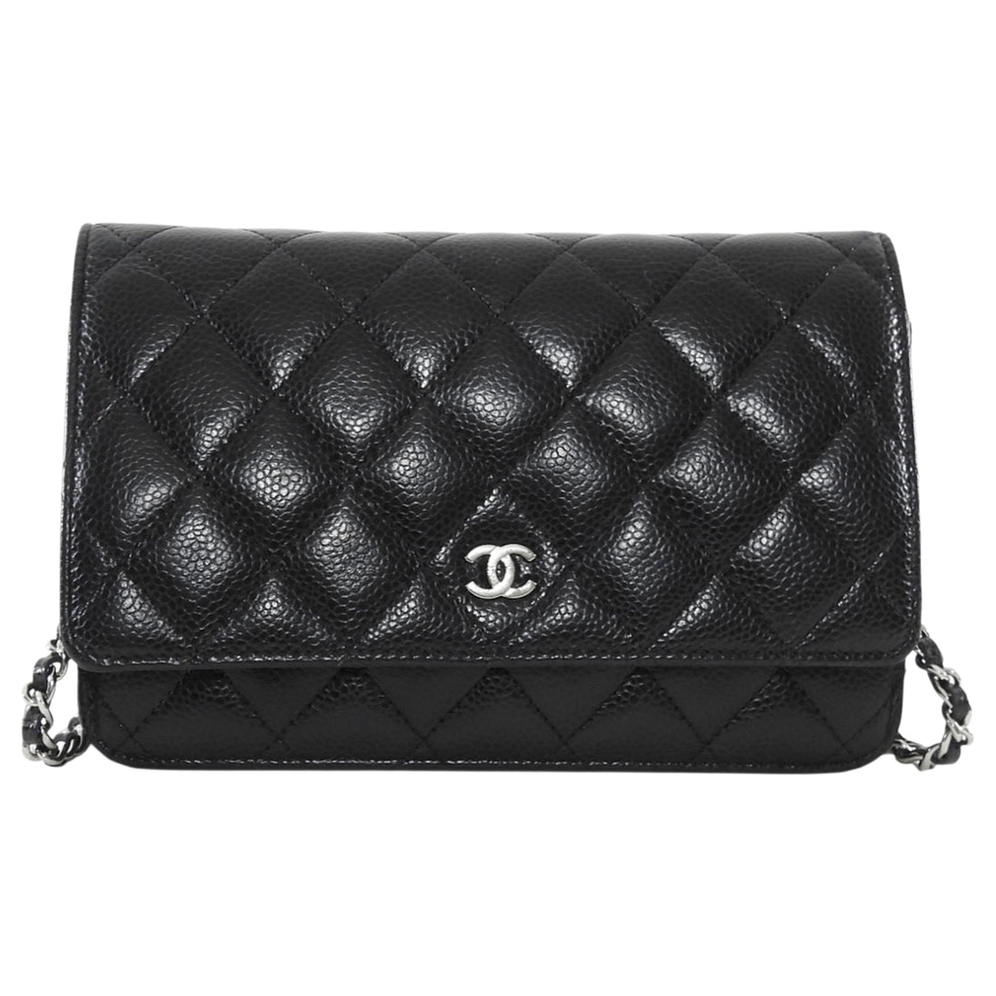 Chanel Black Caviar Leather CC Classic Wallet on Chain SHW