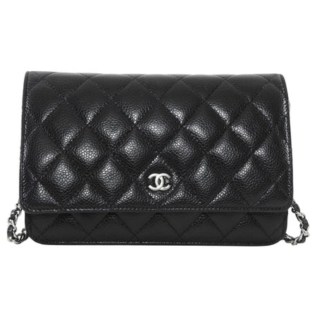 Chanel Black Caviar Leather CC Classic Wallet on Chain SHW
