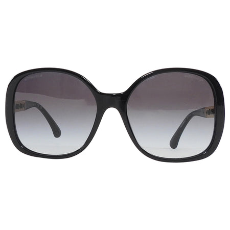 Chanel CC Black Leather and Gold Tone Chain Link Embellished Sunglasses 5470-Q
