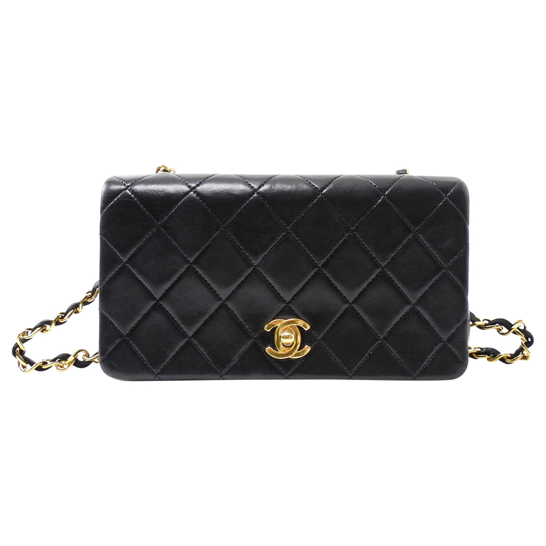 Chanel Vintage 1989 Black Quilted Leather Mini Full Flap Bag